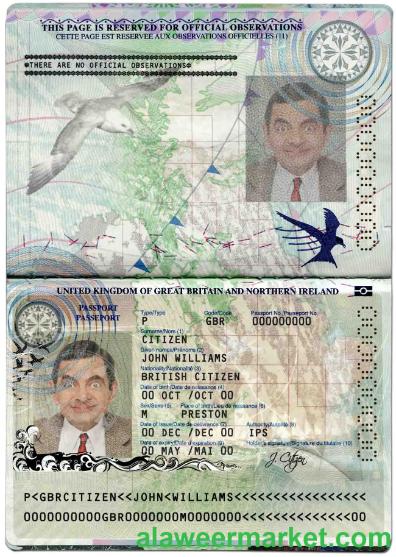 United Kingdom of Great Britain and Northern Ireland passport template in PSD format, 2010-2015